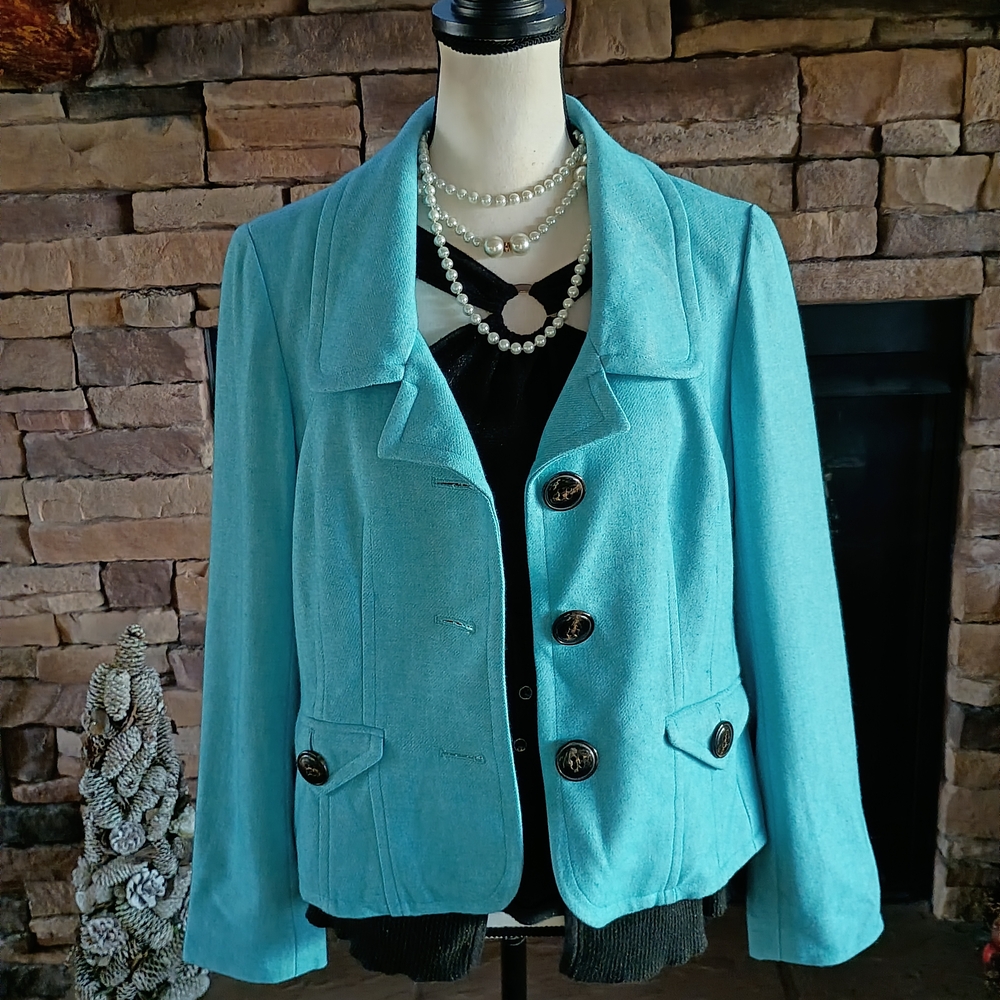 Womens Turquoise Button-Front Jacket - image 8